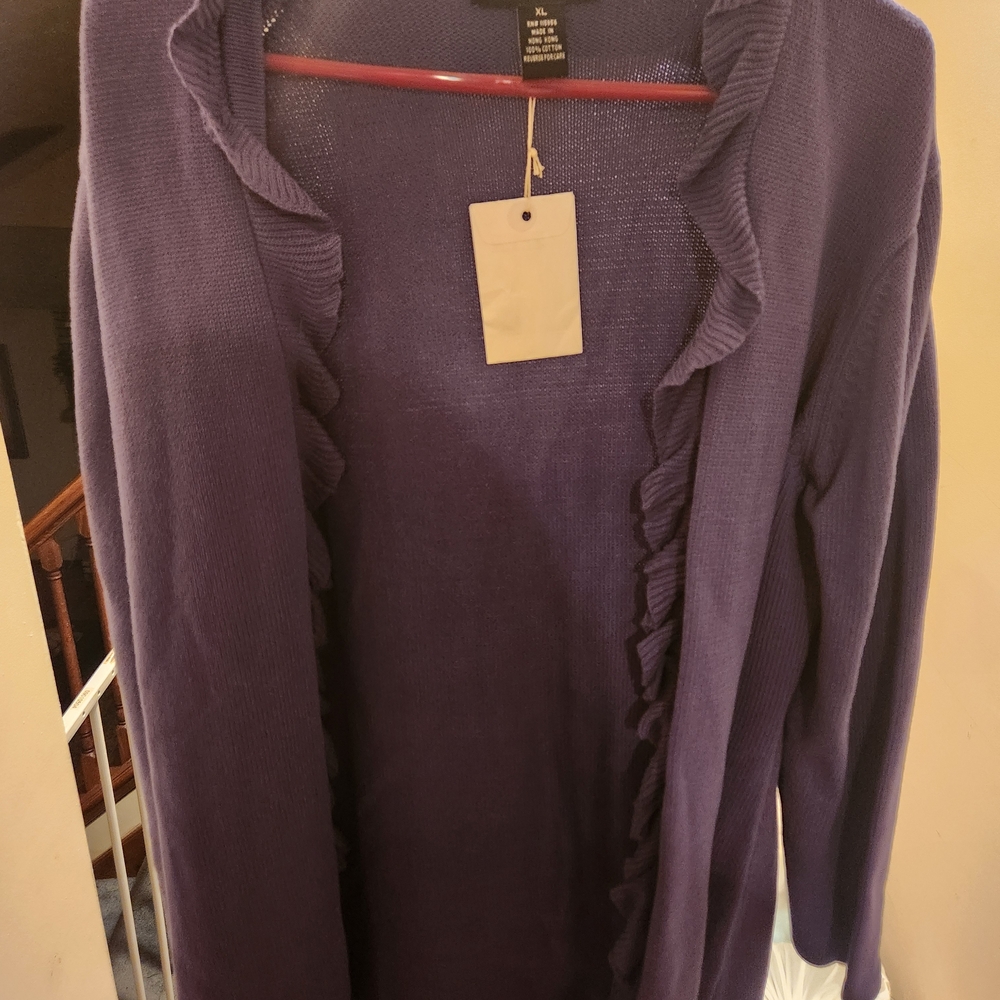 Women's Purple Ruffle Cardigan Sweater